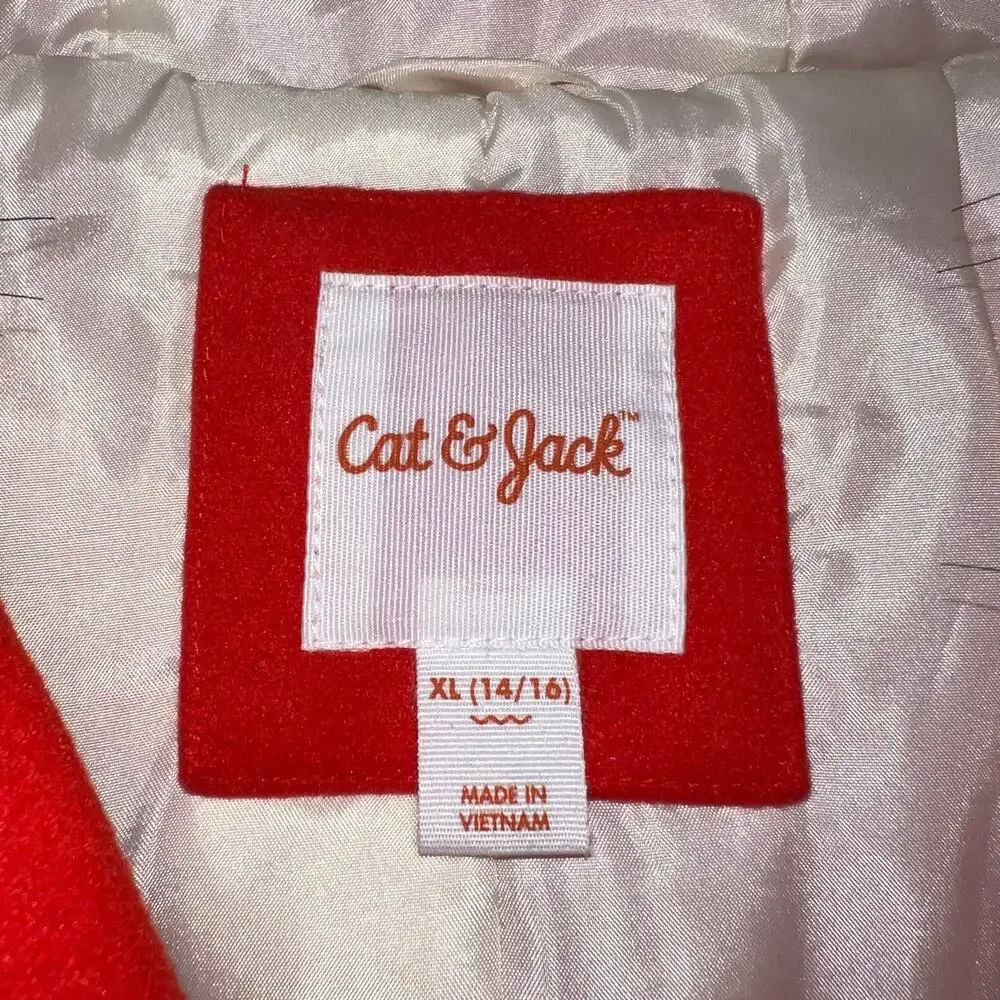 Cat & Jack Girls Dress Coat Jacket Faux Fur Hood Double Breasted Knee Length Red